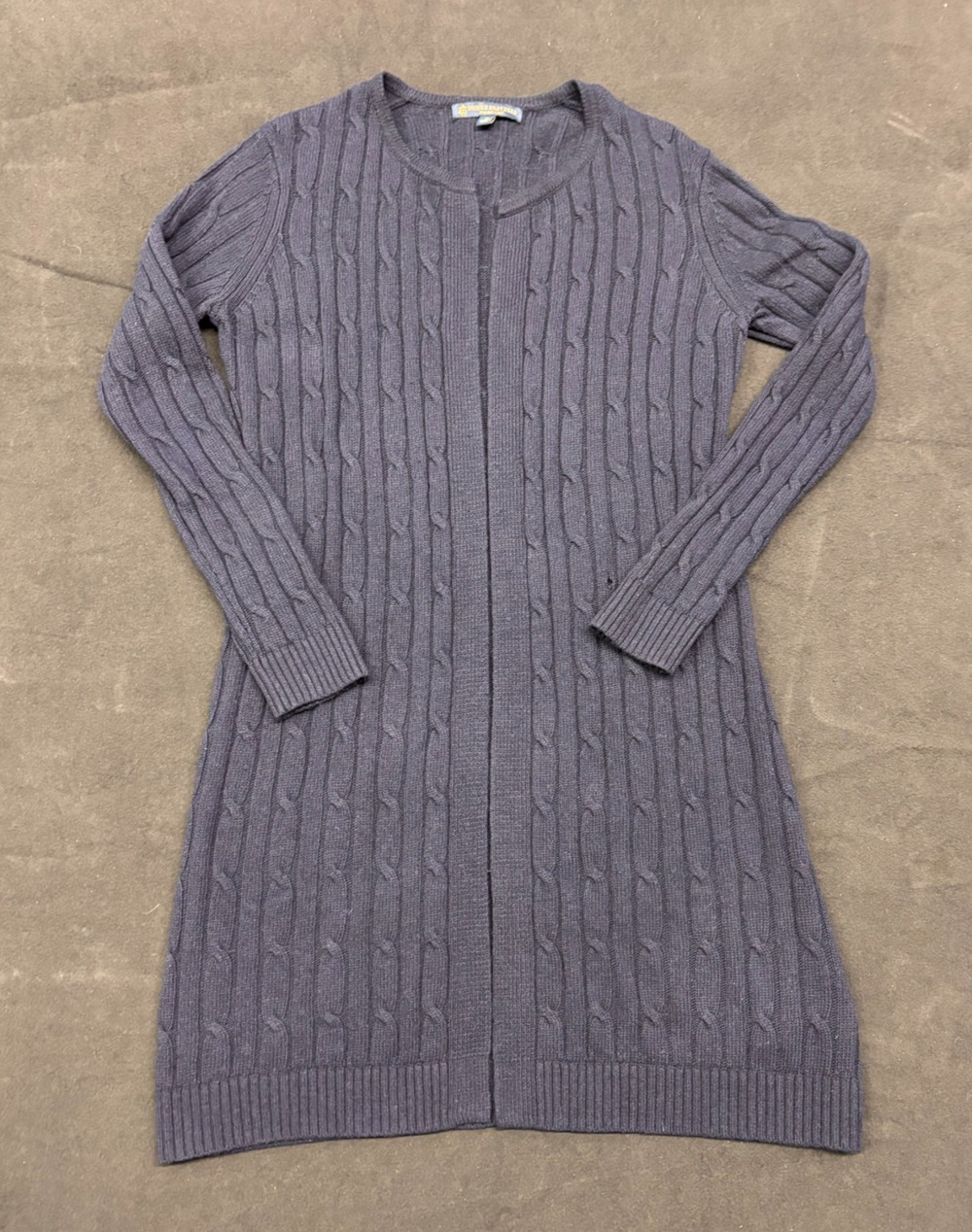Wool Cardigan Sweater Womens Size M Navy Cable Knit Italian Yarn Long